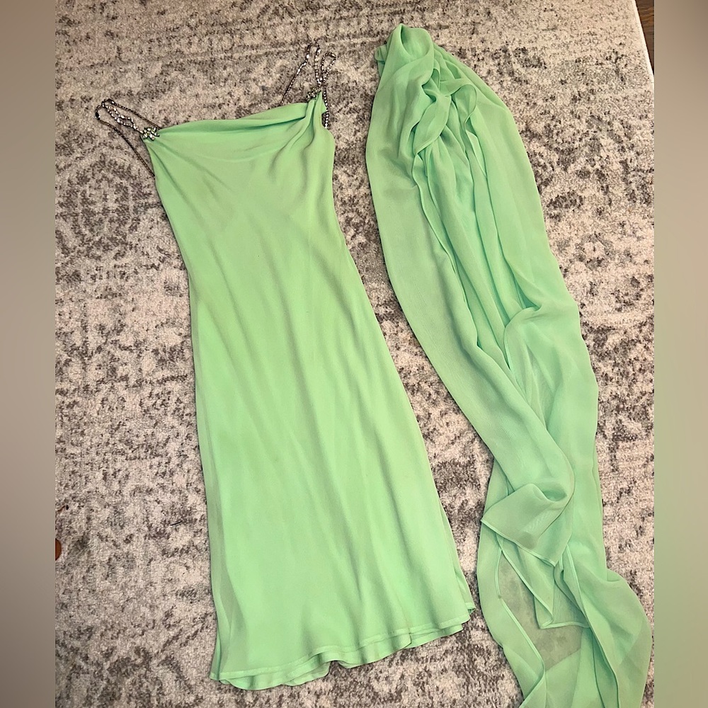 VINTAGE ESCADA silk evening dress / rhinestone shoulder straps & a silk taffeta
